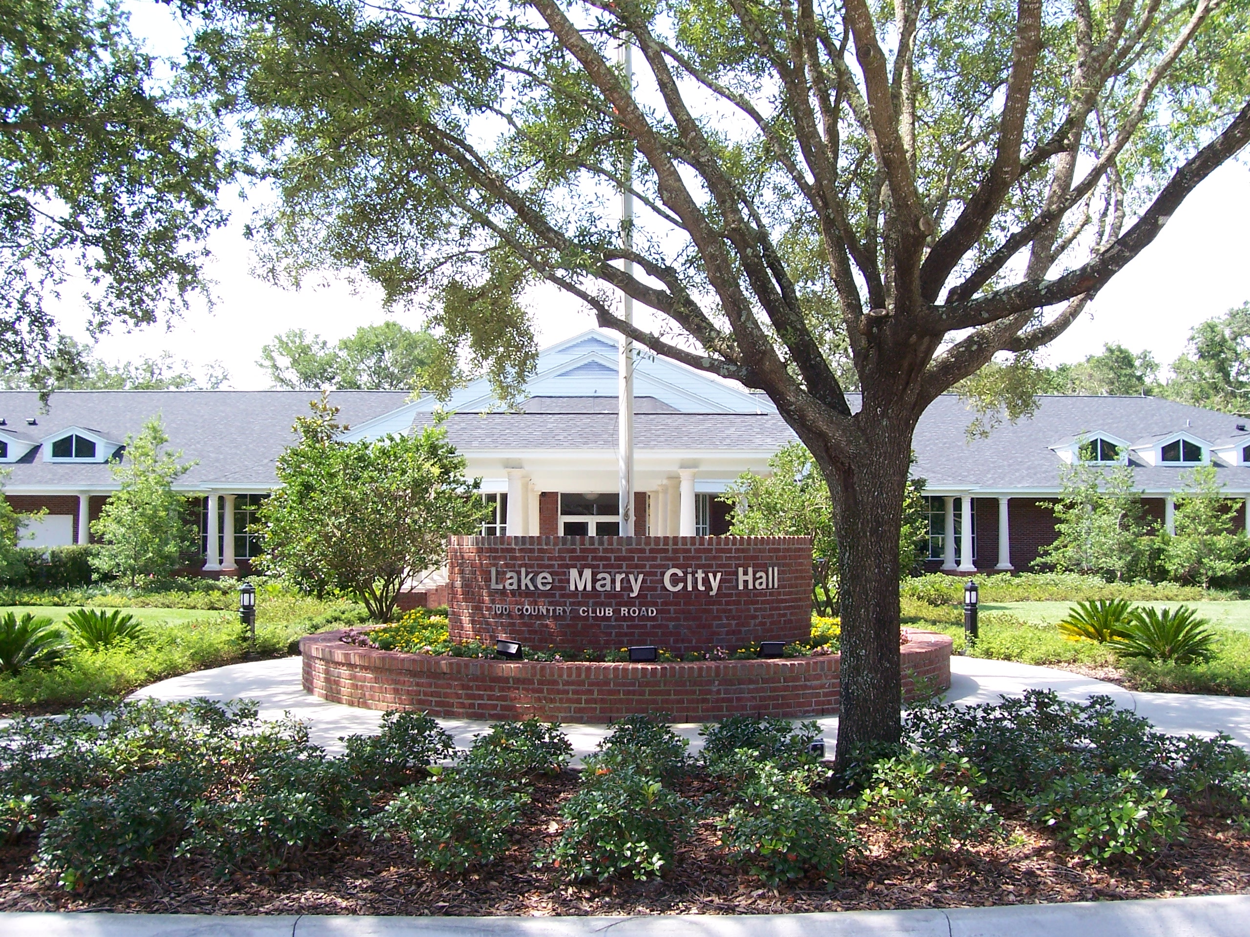 Lake Mary City Hall and landscaped grounds in the downtown civic area